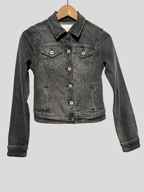 PILCRO Anthropologie Cropped Black Denim Jacket Fitted Streetwear XXS